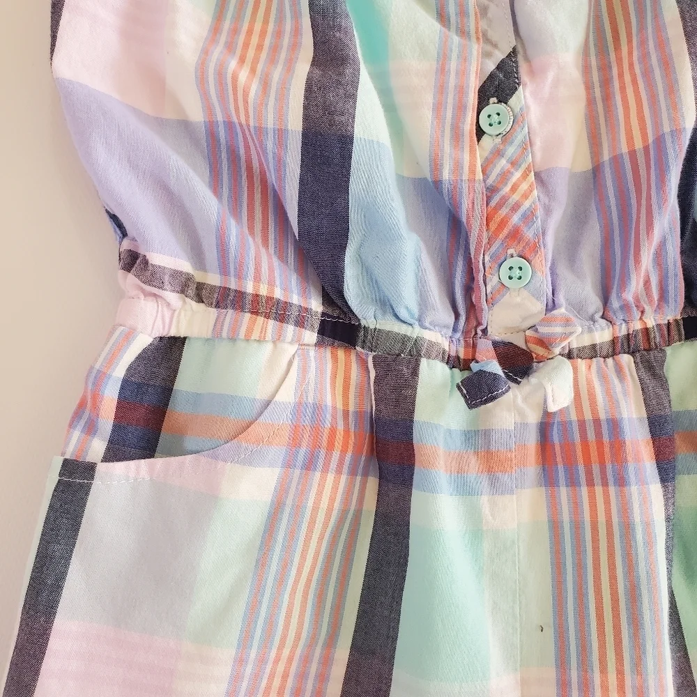 K1120 * Gymboree Girls Pastel Plaid Short Romper Blue Pink Purple Size 7